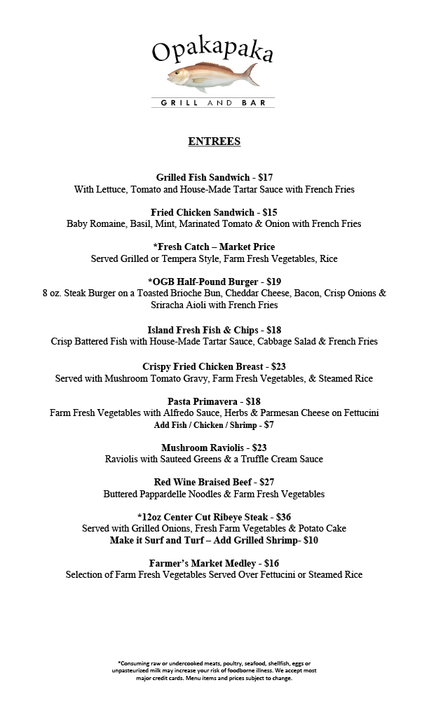 Dinner Opakapaka Grill & Bar
